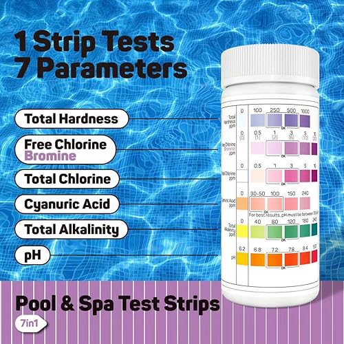Miniatura 3 de Tiras de prueba para piscina y spa, tiras de prueba para bañera de hidromasaje, TESPERT 7 en 1, kit de prueba de piscina de 125 tiras, bromo de