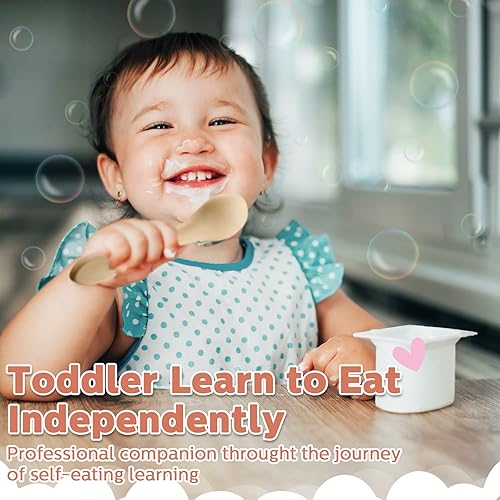 Vista 2 de Juego de 10 cucharas de destete y tenedores LED para bebés, cucharas de silicona para bebés, primeros utensilios de entrenamiento para bebés