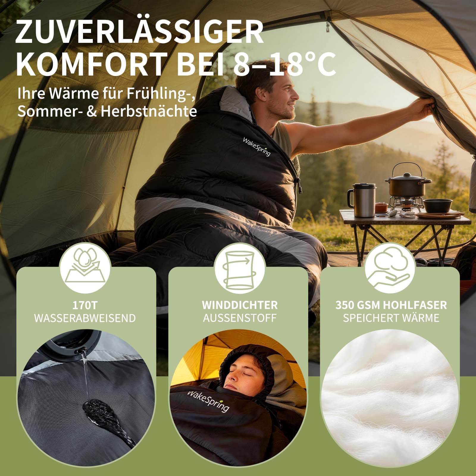 Schlafsack Sommer Erwachsene, 2-in-1 Leichter Deckenschlafsack Camping koppelbar, mit Fußreißverschluss, für Festival, Wohnmobil, Reisen