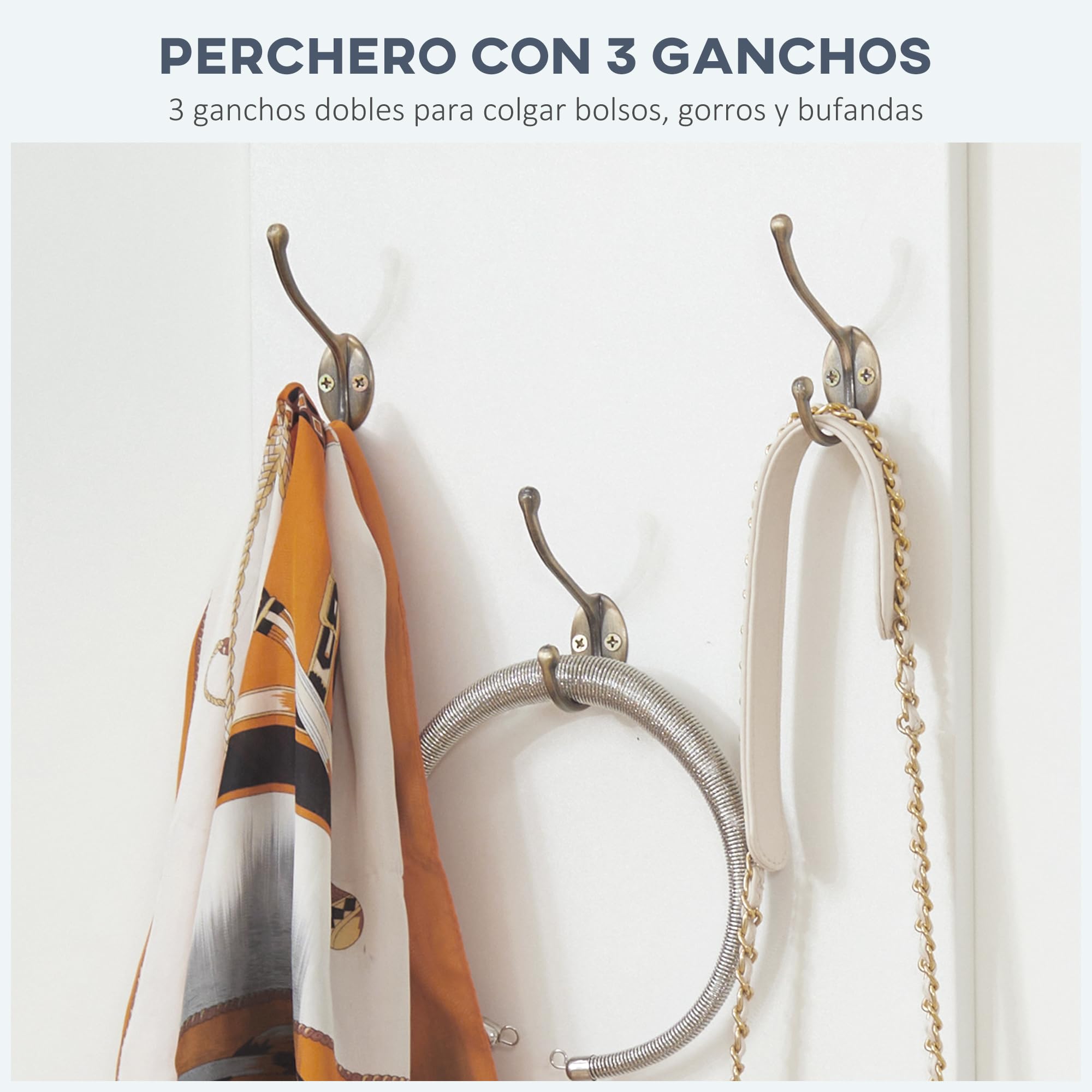 HOMCOM Conjunto de Recibidor con Espejo Perchero y Zapatero Recibidores de Entrada con 3 Ganchos 2 Puertas y Estantes para 8 Pares de Zapatos Blanco