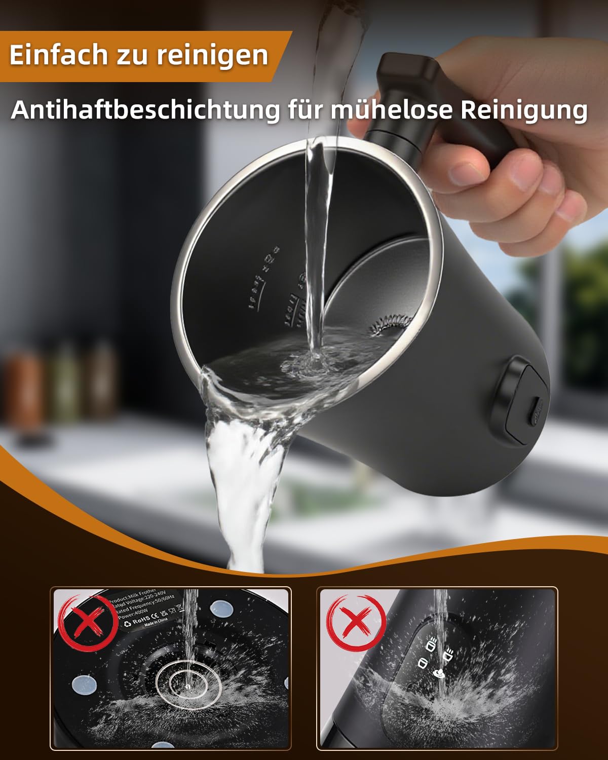 Liksiy Milchaufschäumer, 4-in-1-Kaffee-Milchaufschäumer mit Heiß- und Kaltaufschäumung für Latte, Cappuccino und Macchiato (schwarz)