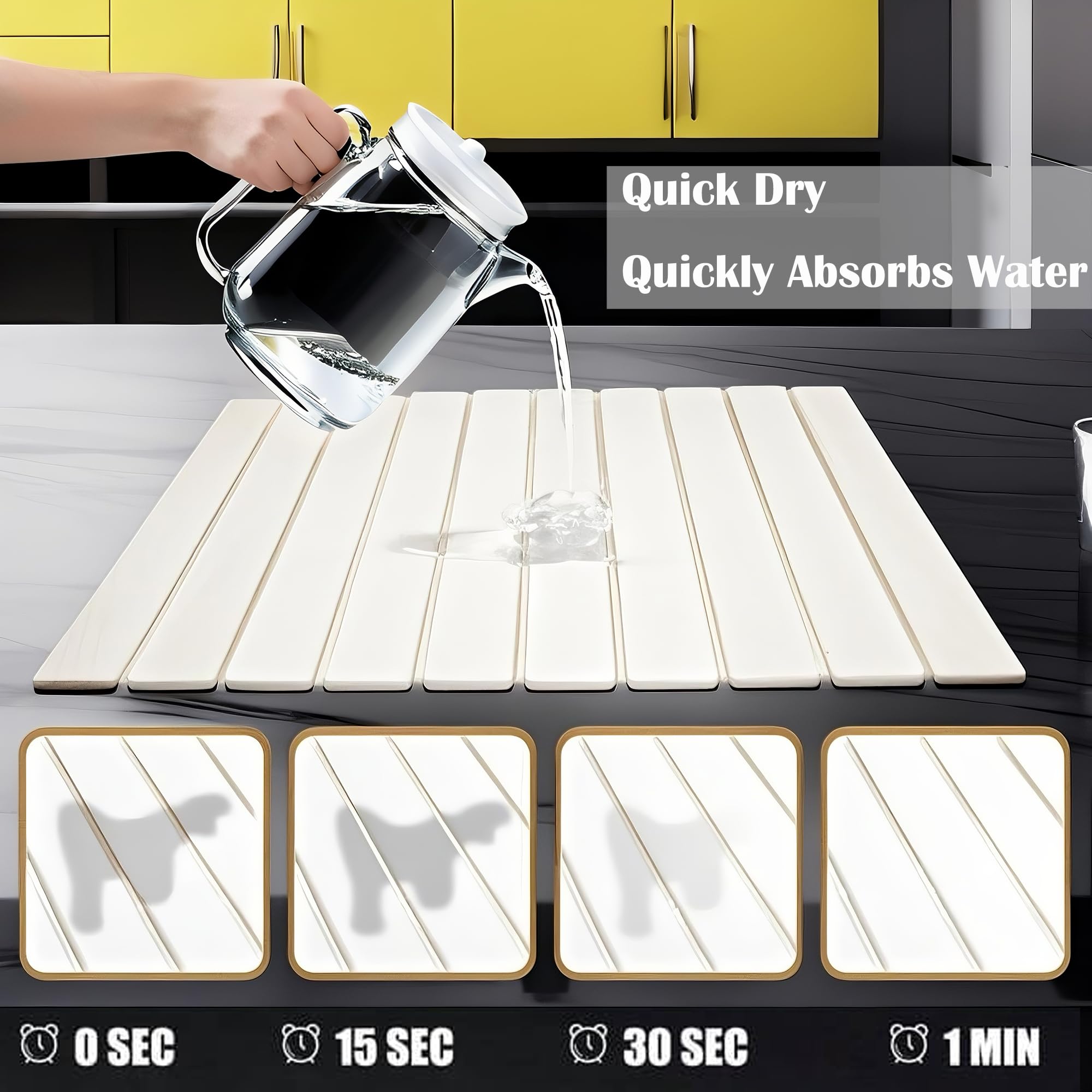 PZEKKEN Large Stone Dish Drying Mats for Kitchen counter,Diatomaceous Earth Dish Drying Mat,Dish Drying Mats For Kitchen,counterFoldable Dish Drying Mat (wihte, 24*16)