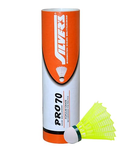 Silver's Nylon Shuttle Cock Pro-70, Pack of 6 (Yellow)