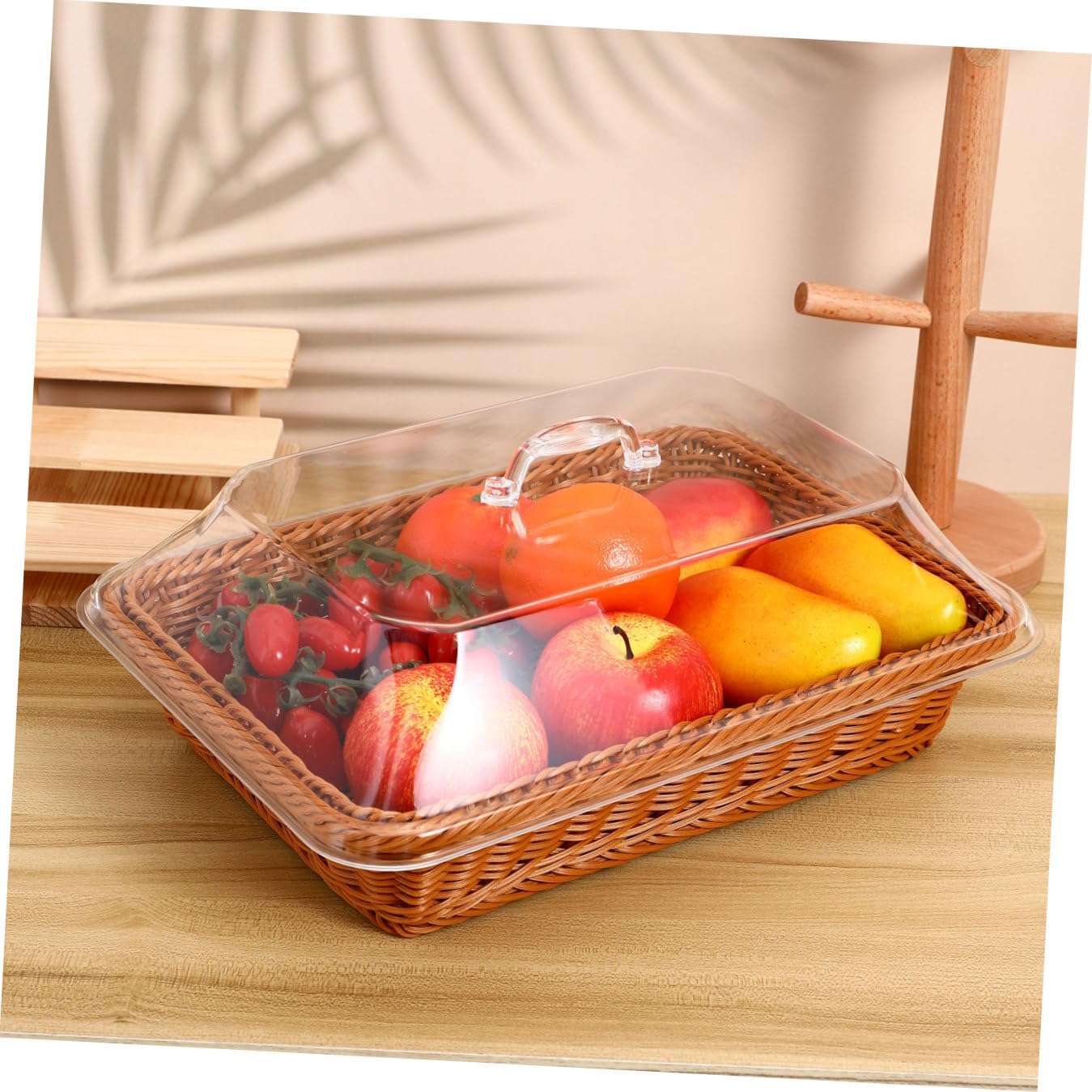 Abaodam Woven Bread Basket with Lid Rectangular Simulated Rattan Storage Basket 35x25x15cm for Serving and Display