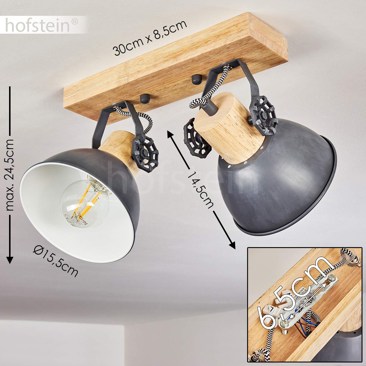 Lampada Da Parete Orny Orientabile - Design Vintage In Legno E Metallo - Foto 9