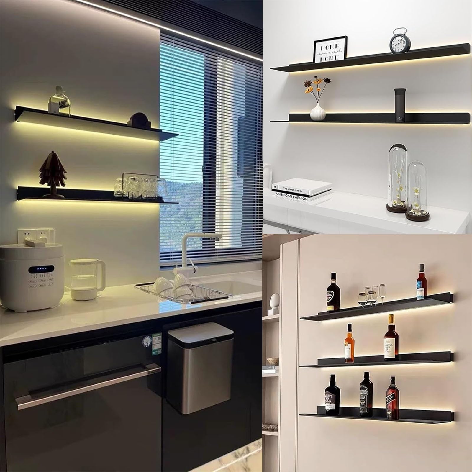 BVCL Estante de Pared Metálico con Iluminación LED - Repisa Moderna para Terraza, Baño, Cocina, Sala, Dormitorio(Gold,100 cm)
