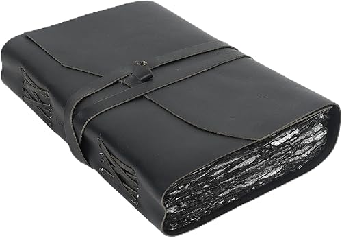 Miniatura 1 de Diario de cuero negro vintage con borde de cubierta, papel rústico de páginas sin forro, libro de sombras, Grimoire encuadernado en cuero, cuaderno