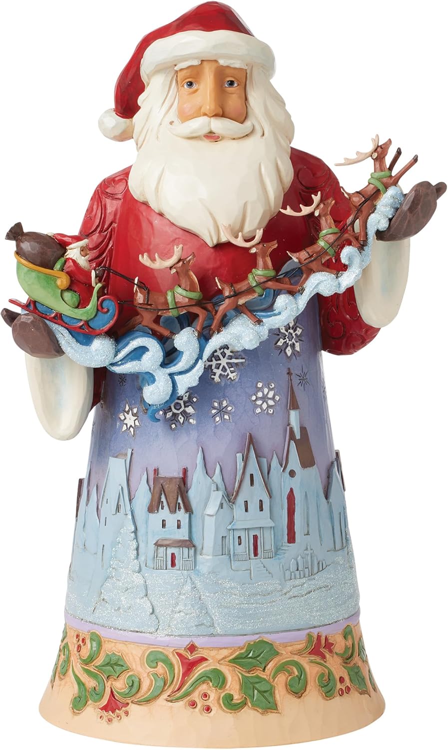 Enesco Jim Shore Heartwood Creek Santa Flying Over The Night Sky Figurine- Stone Resin Hand Painted Crafted Collectible Santa Figurines Christmas Home Decor Statue, 11.81 Inch
