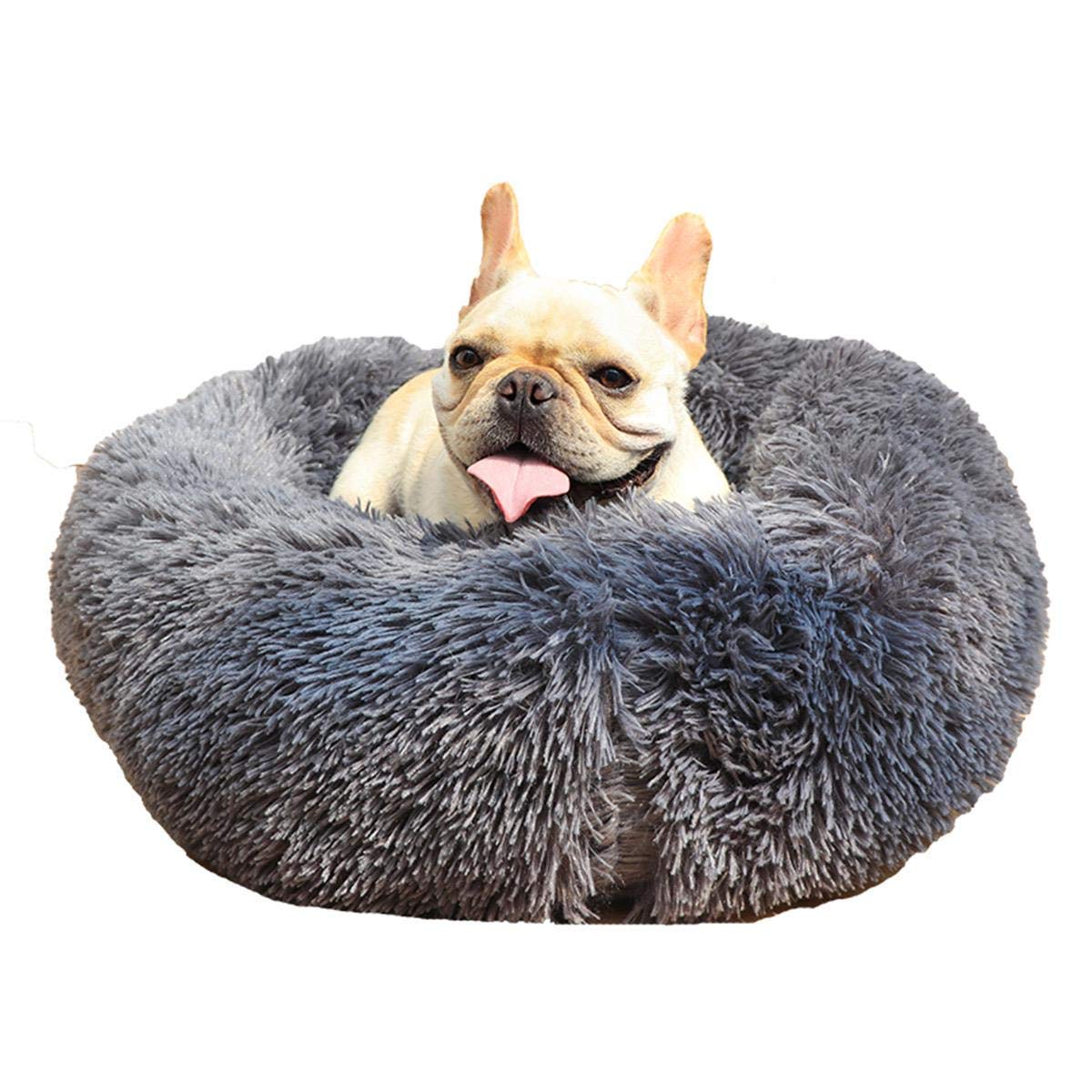 Lovlifer Marshmallow Cat Bed, Thicken Warm Round Comfortable Pet Bed For Puppy Dog Teddy Cat, Non-slip Bottom Pet Lounger Washable Cat Bed (blue-gray 60CM)