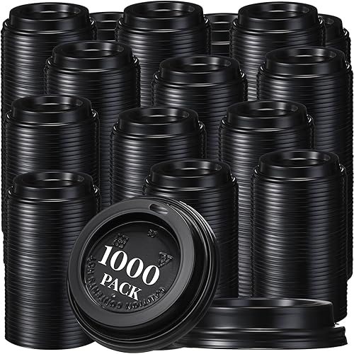 Miniatura 7 de Paquete de 1000 tapas para tazas de café a granel, tapas desechables de 3.6 pulgadas, cubiertas de café de cúpula negras para tazas de papel de 10,