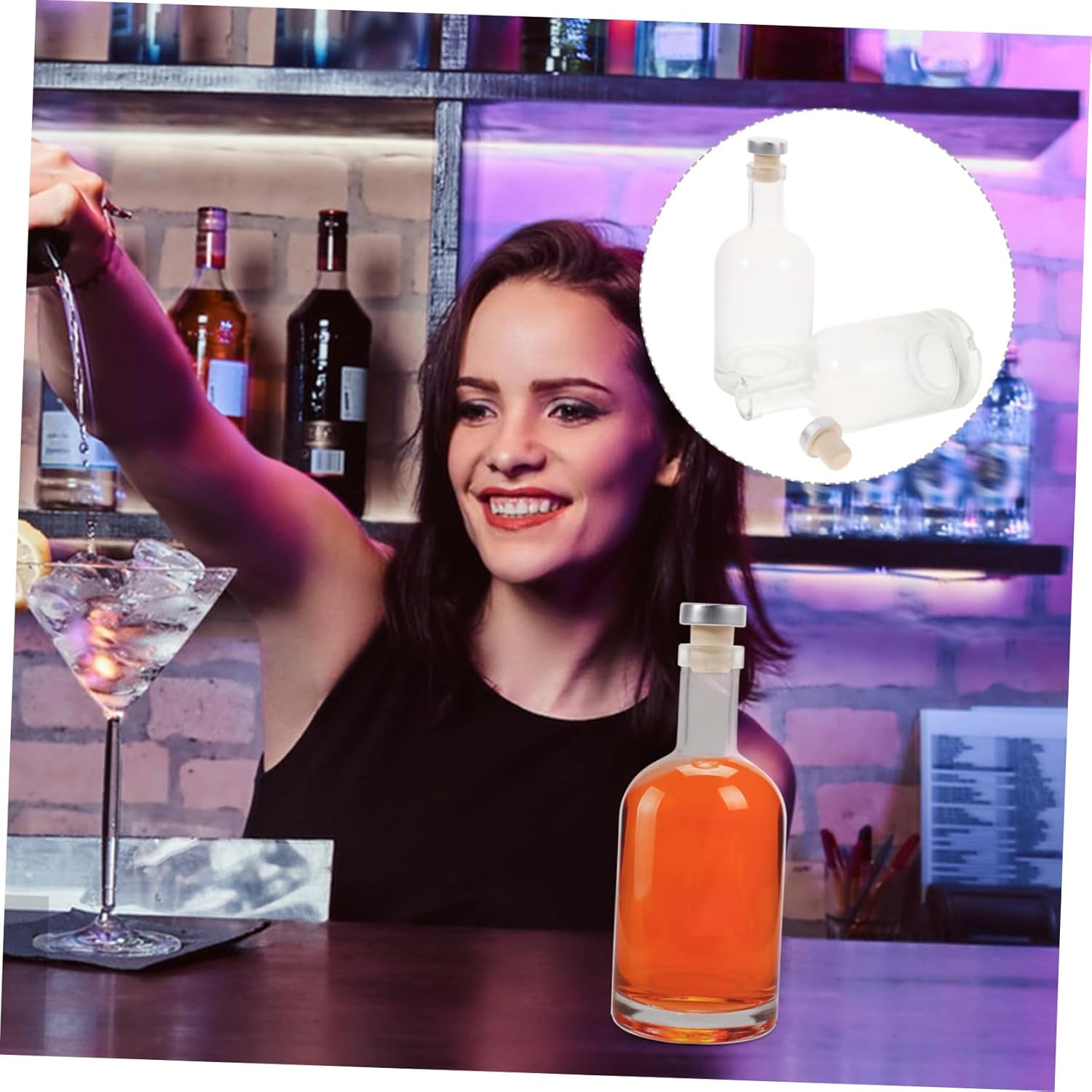 2PCS Thickened Glass Liquor Bottle 750ml Decanter Cork Lid for Home Bar and Kitchen Use