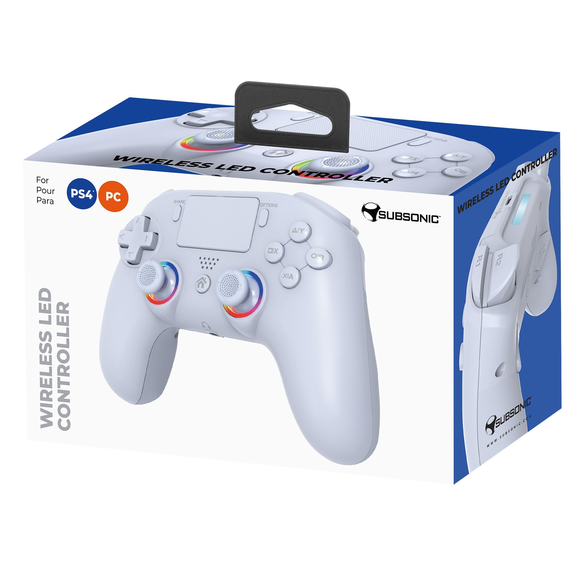 Subsonic - Mando inalámbrico para PS4 / Playstation 4 - mando con LED, vibración y toma para auriculares de juego - Blanco