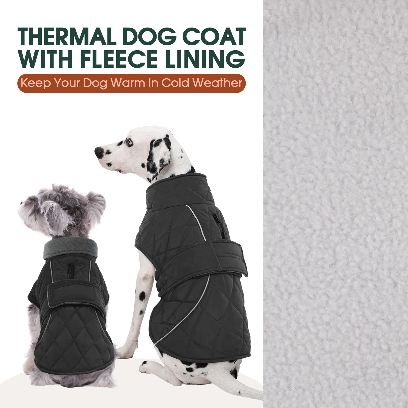 Kuoser - Cappotto impermeabile per cani XXX-Large, caldo gilet in pile con foro per pettorina con cerniera, facile da indossare con nastro magico, antivento, cappotto invernale per cani per