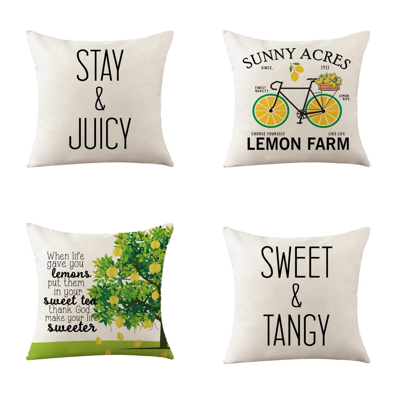 Sofa Fundas Cojines 55x55 Pack de 4 Cuadrado,Funda de Almohada Lino con Cremallera Invisible,Funda de Cojín Decoración para Hogar Sala Cama Jardín Silla Coche-LimóN
