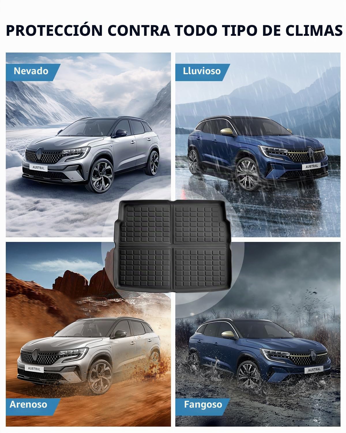 TPE Alfombrilla Maletero para Renault Austral E-Tech HEV 2023-2026 | Alfombras Maletero Originales, Protector Maletero Antideslizantes e Impermeables, Funda Maletero con Bordes Elevados