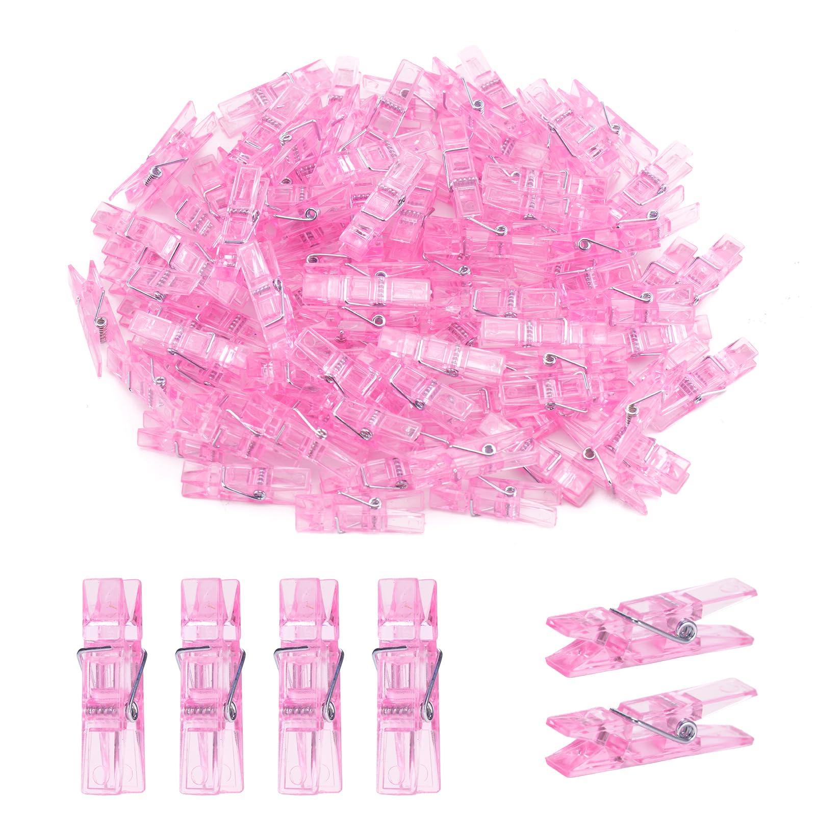jijAcraft 3.5cm Clear Pink Mini Pegs: 100Pcs Plastic Photo Pegs for Hanging Cards Photos, Small Photo Display Clips for DIY Crafts, Wedding, Baby Shower, Girls Birthday Party Decoration