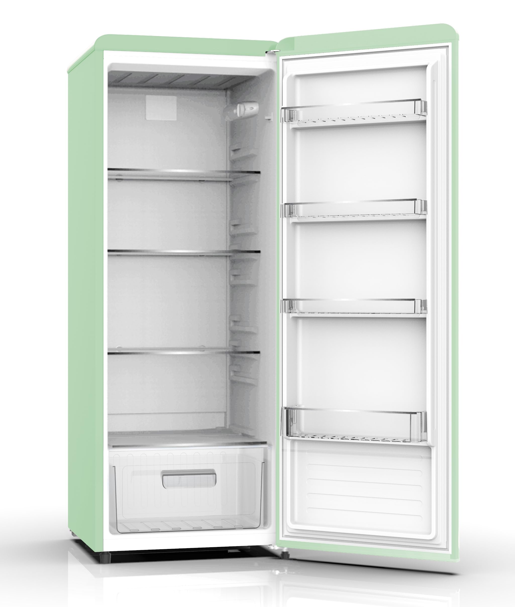 SCHOEPF – RKS245SGD Vollraum-Kühlschrank 145,6 cm – Retro Design – Grün – 238 L – LED-Beleuchtung – Höhenverst. Füße – 40 dB – Freistehend – Vintage Look - Getränkekühlschrank, Standardkühlschrank