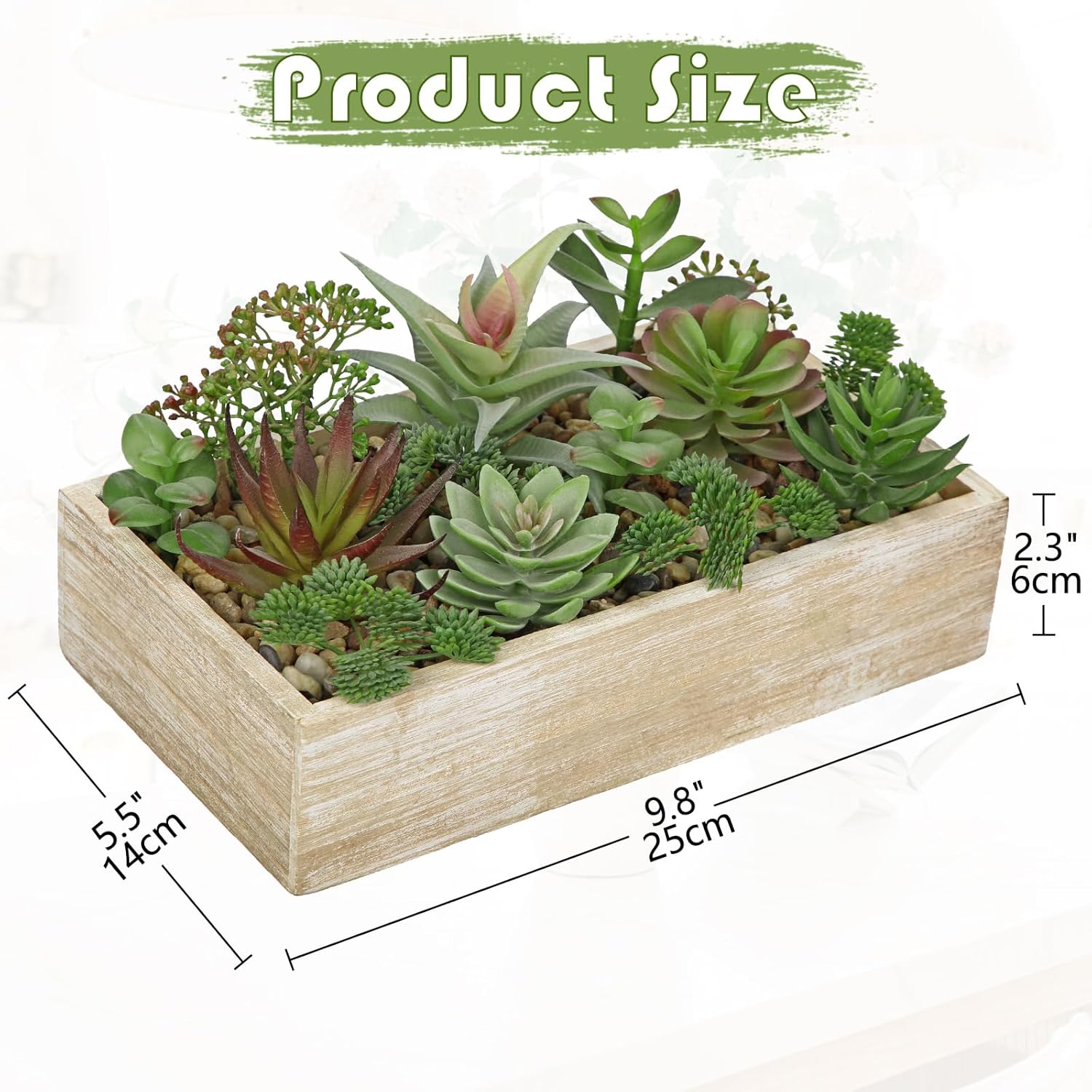 Artificial Succulent Plants in Pot 10 Inch Fake Succulent Arrangement Potted Succulents Plants Centerpiece in Rectangular Wooden Planter for Home Office Desk Shelf Living Room Bedroom Farmhouse Decor - Image 2