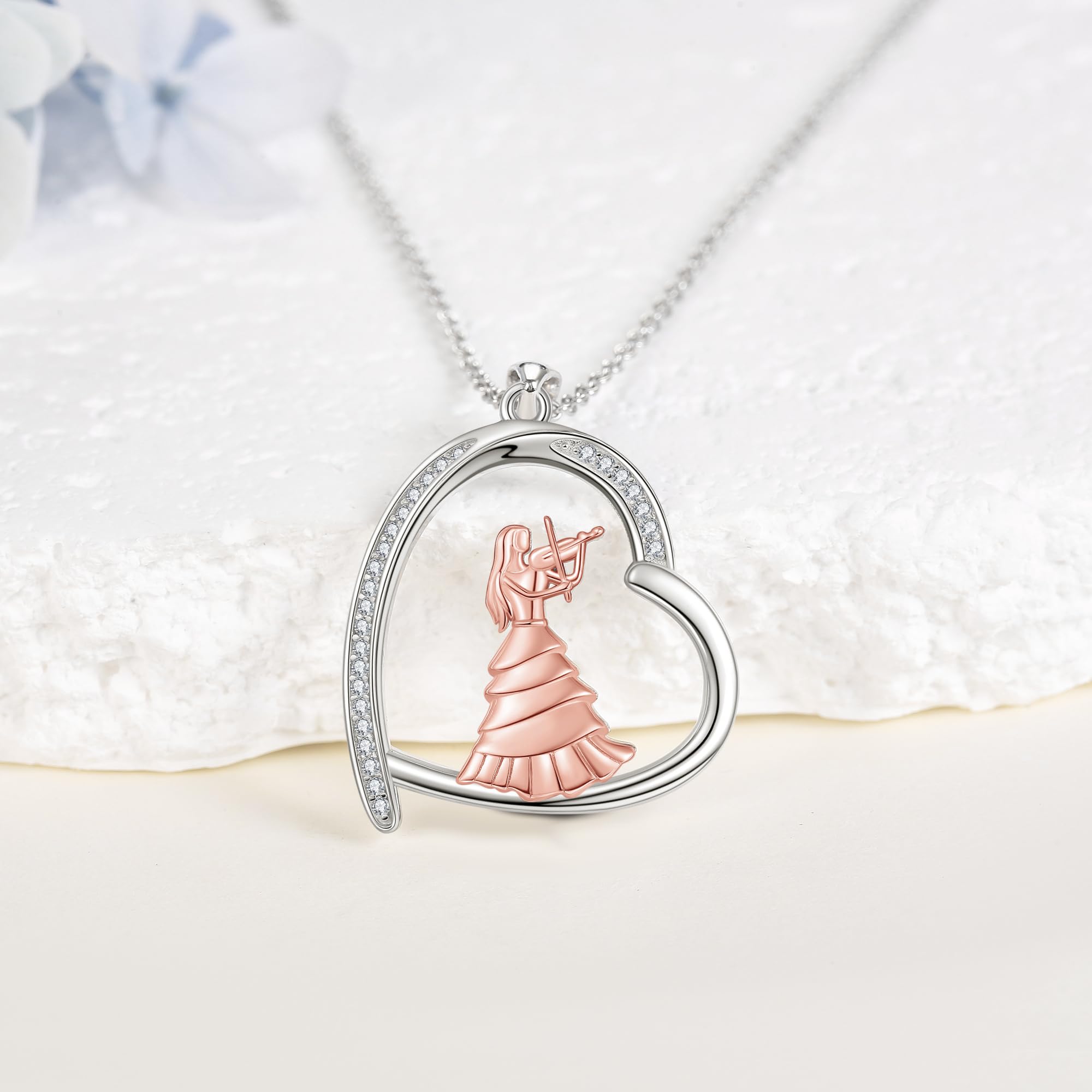 JERWLI Collar de plata de ley S925 Ballet/Violinista/Gimnasia Joyas de música Regalos para mujeres y niñas