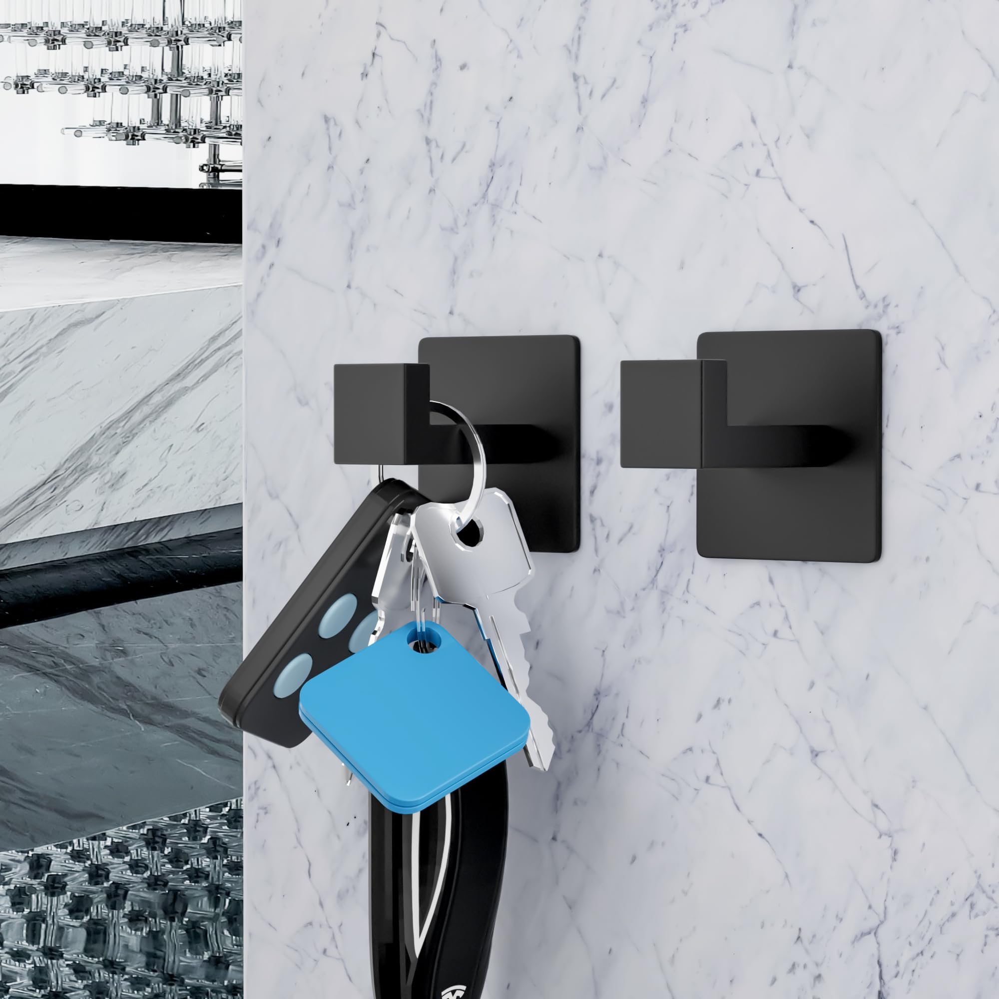YUET Ganci Asciugamani Vestiti 2 Pack Gancio Porta Armadio Autoadesivo (Nessuna Perforazione) 304 Acciaio Inossidabile Accappatoio Appendiabiti Bagno Montato Parete Cucina Garage (Nero Opaco)