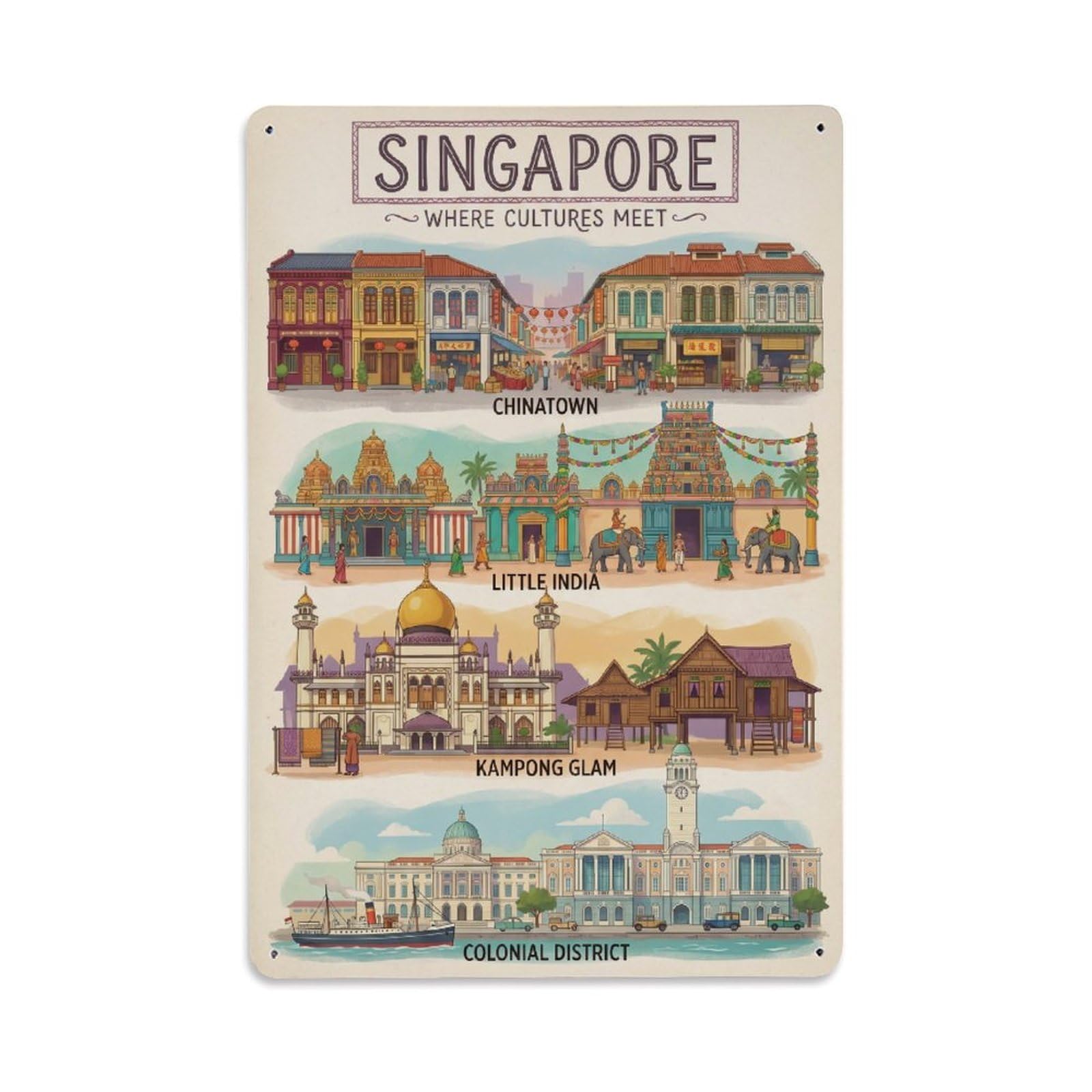 Huiyhb 8X12inch(20X30cm) Vintage Travel Singapore Diversity Metal Tin Sign