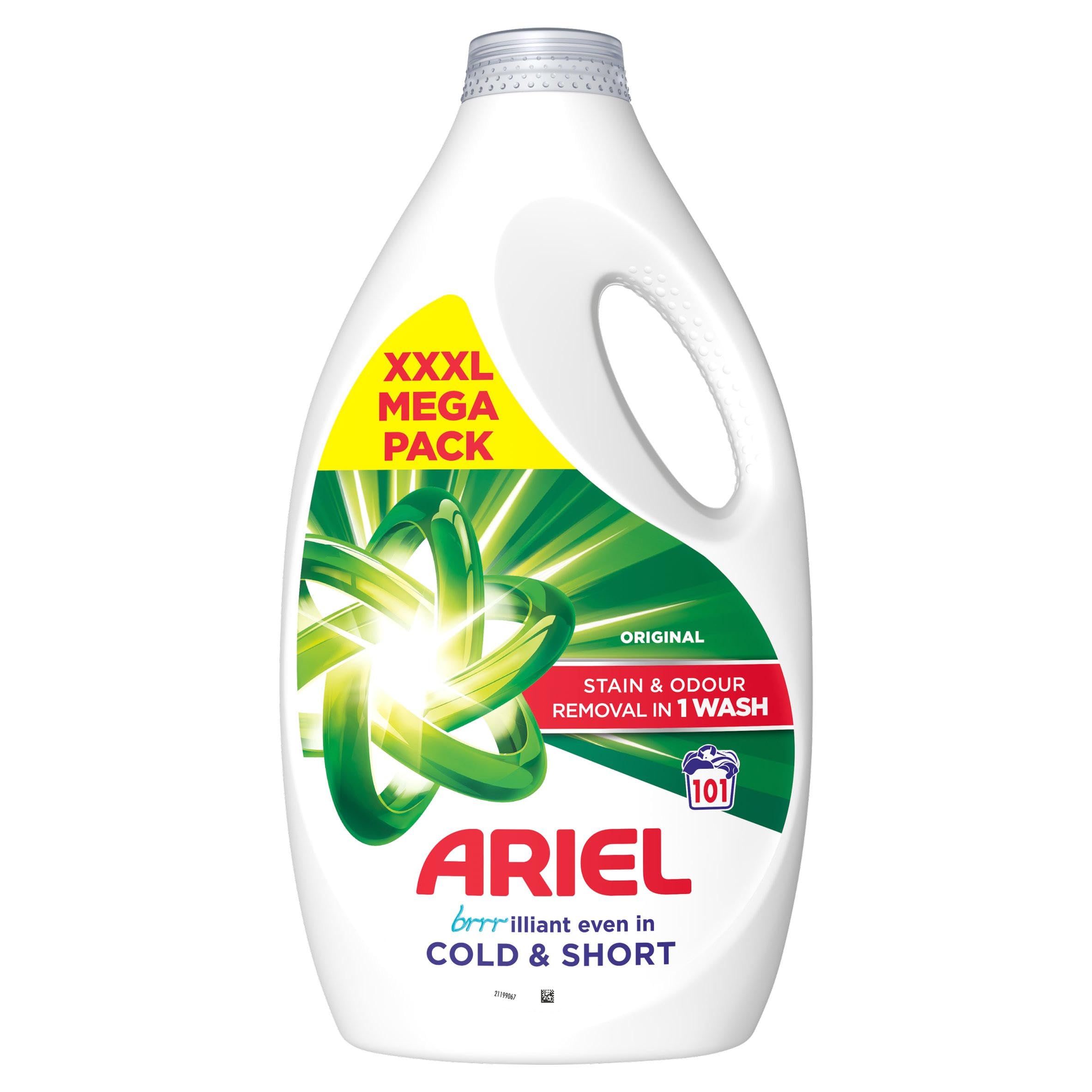 Ariel Detergente líquido de lavado, 101 lavados, original, eliminación de manchas y olores en 1 lavado, incluso en frío y corto