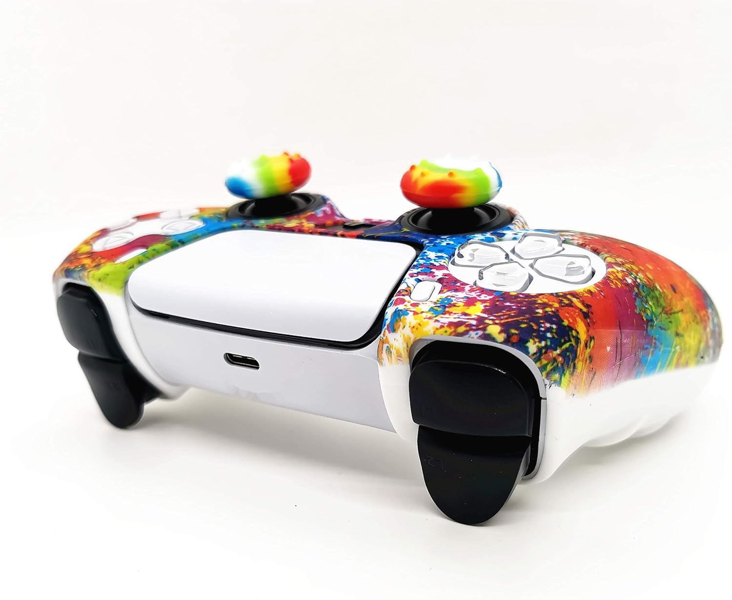 Skin for PS5 Controller Grips, Silicone Case Cover for PlayStation 5 Anti-Slip Protector with 10pcs Thumb Joysticks Caps (Splashing Graffiti) - Image 3