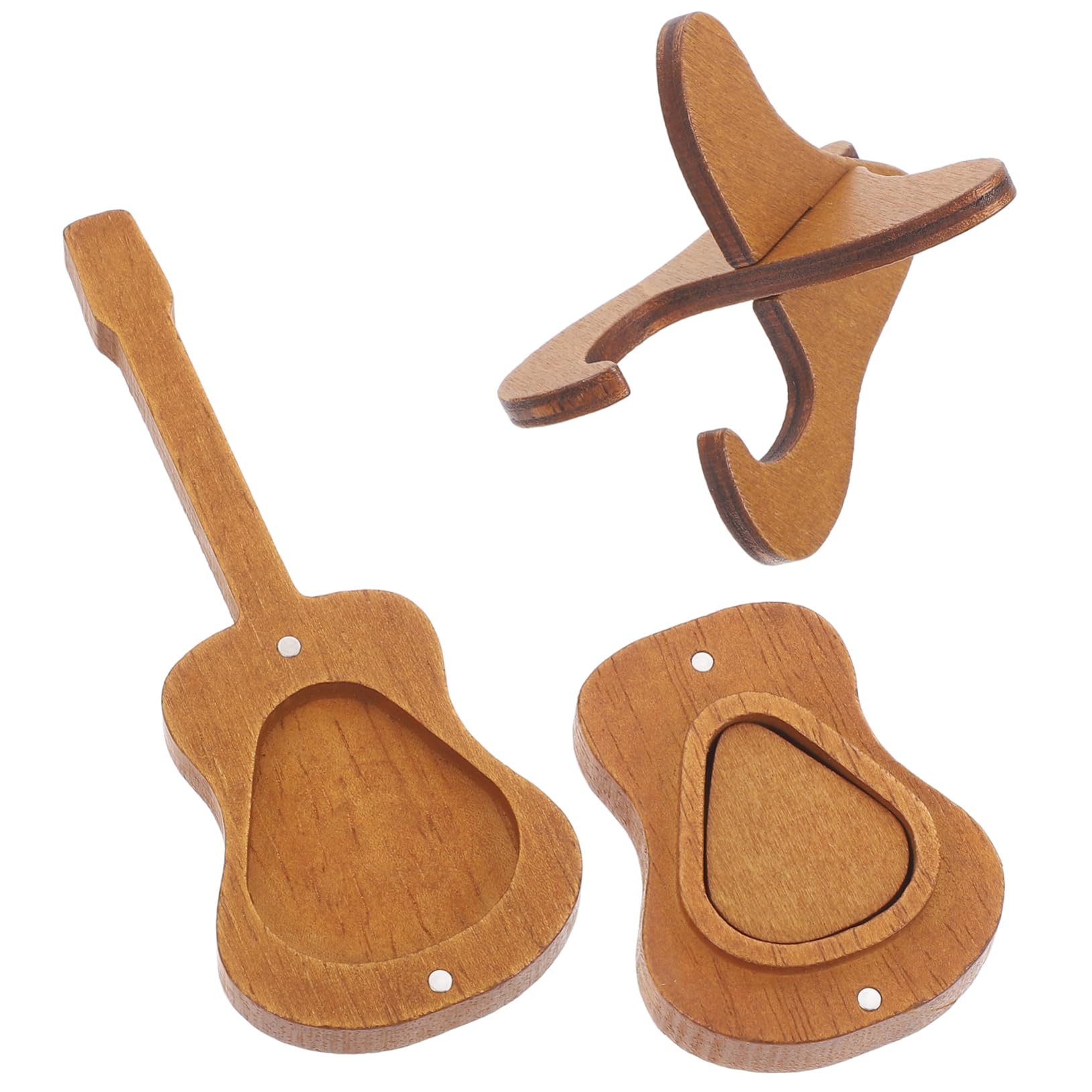 Toyvian Plektron gitarowy, walizka kapodaster, do gitary akustycznej, elektrycznej, kapodaster, różne strojenie, stojak, kostki gitarowe, Brązowy x 5 szt, aktówka