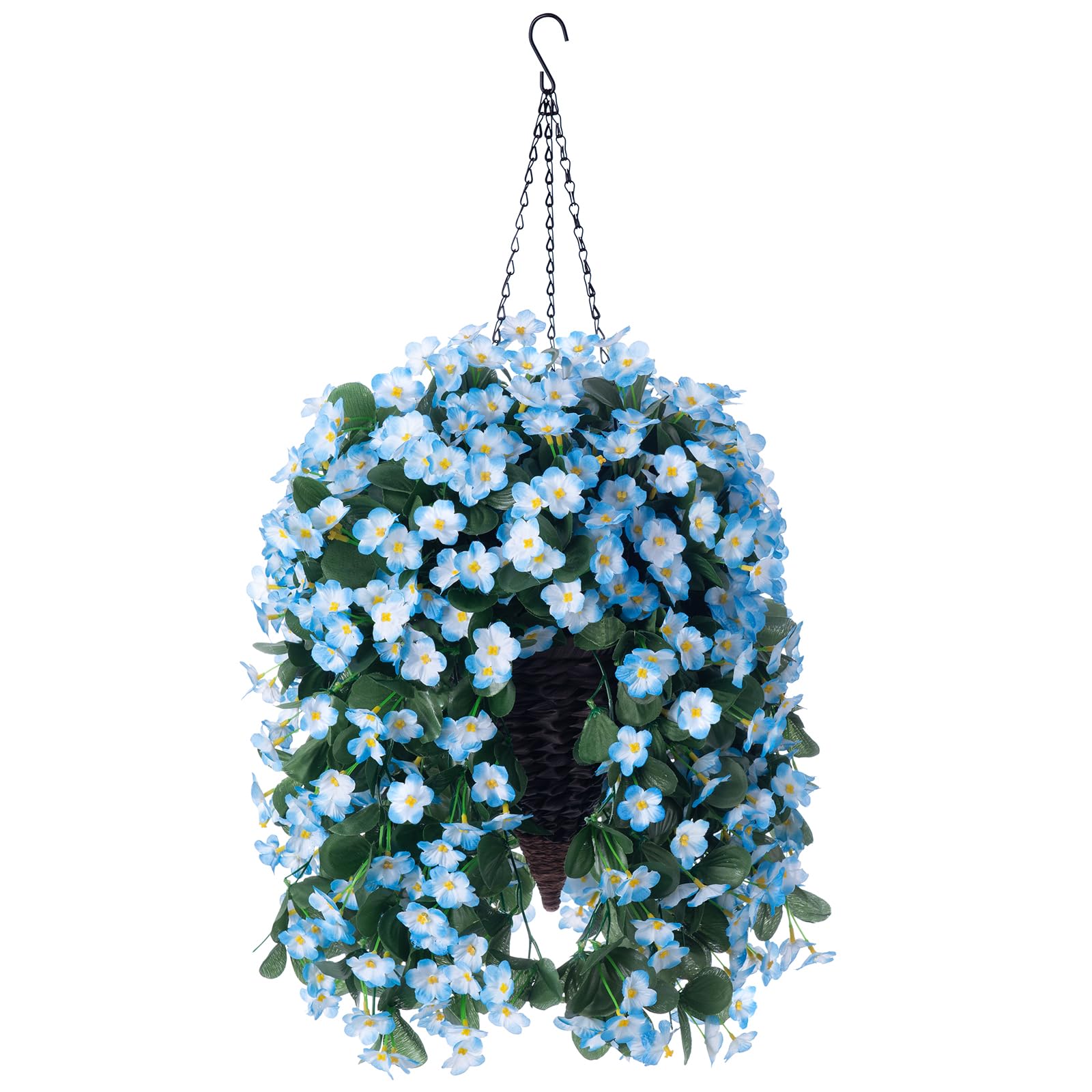 Artificial Fake Flowers Plants with Hanging Baskets for Outdoor,Faux Silk Orchid Flower in Pot Planter UV Resistant for Home Porch Outside Garden Yard Patio Decoration (Blue)