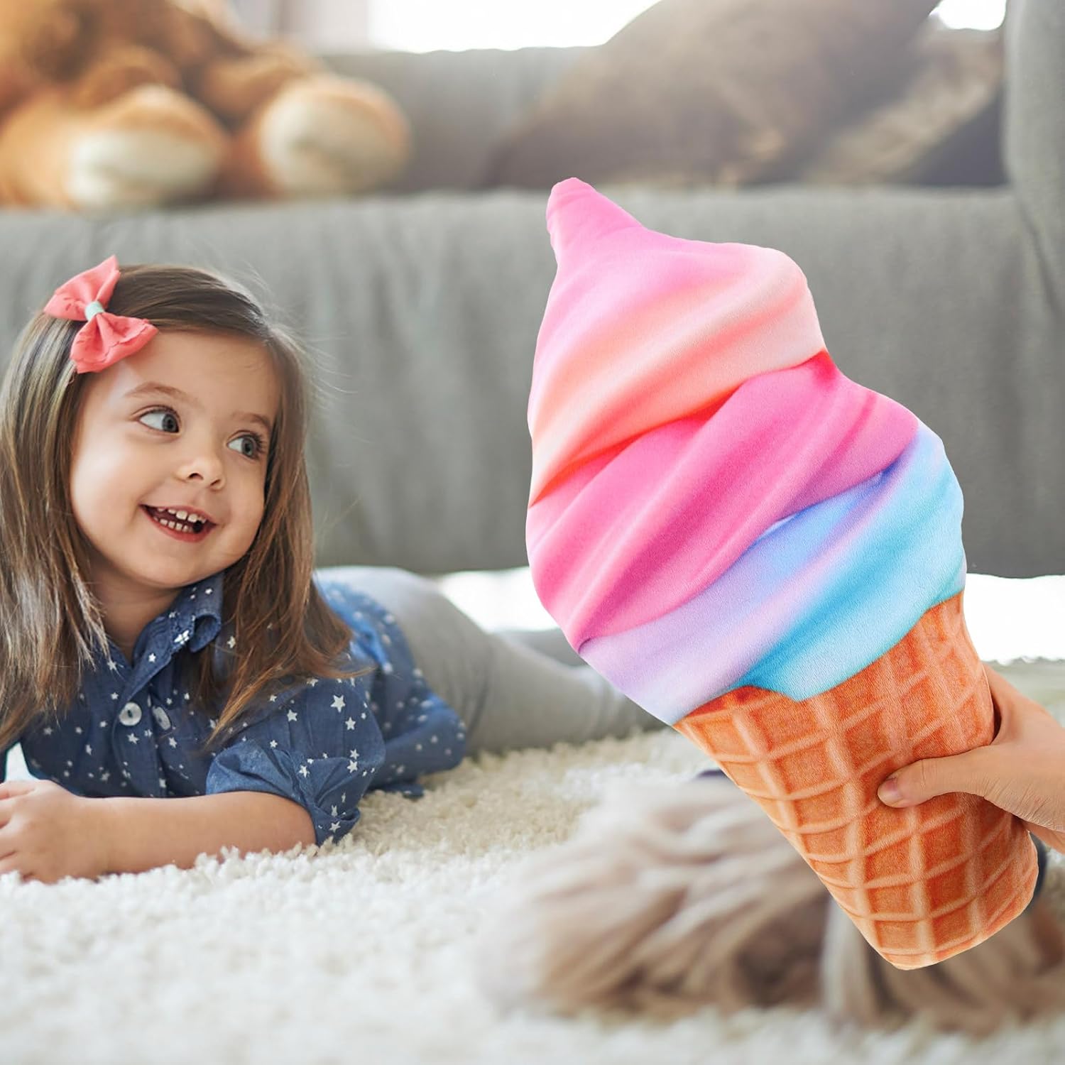 LOGOFUN Plush Ice Cream Cone Pillow Stuffed Ice Cream Sofa Cushion Cartoon Ice Cream Doll Shaped Throw Pillow for Home Office Sofa Decoration - 46CM