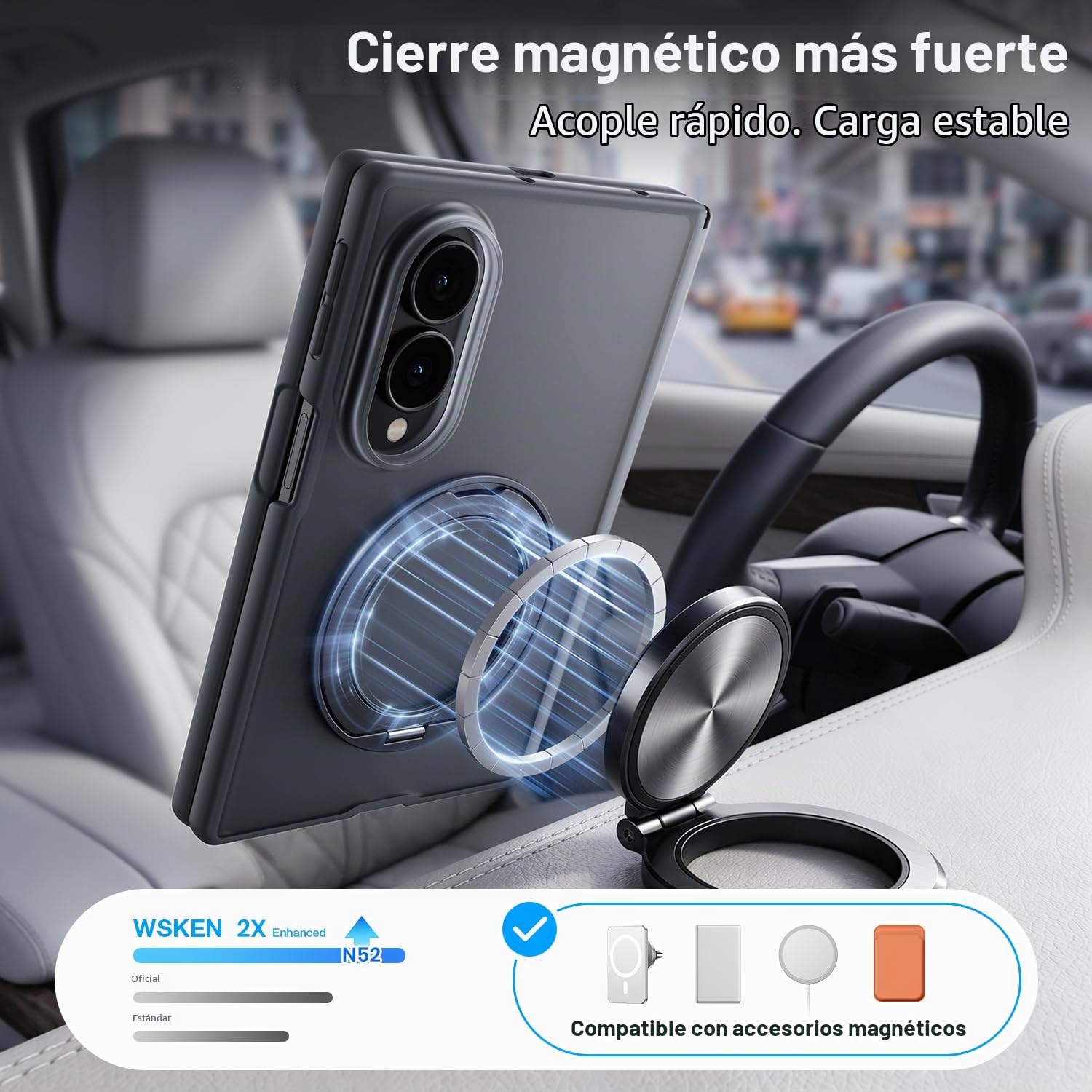 WSKEN Funda para Samsung Galaxy Z Fold 8, para carga magnética y segura, [cubierta de policarbonato mate con soporte de anillo de 360°, protección de bisagra, a prueba de golpes] 2 protectores de