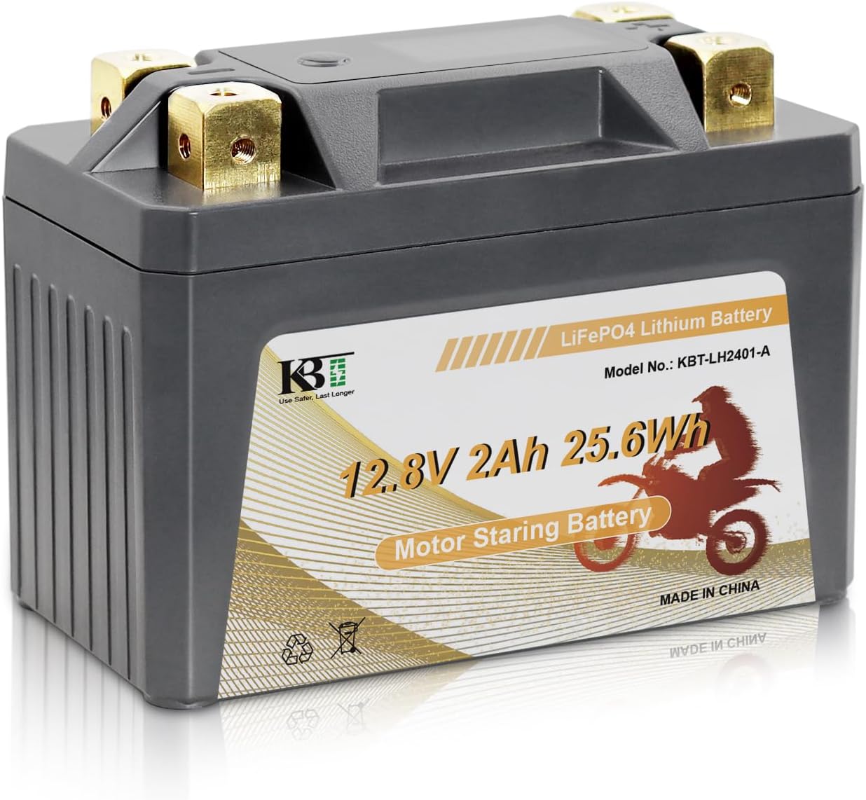 KBT Lithium LiFePO4 Motor Battery, 12V 4AH 270CCA, Dual Polarity Terminal, Maintenance Free Motorcycle Batteries
