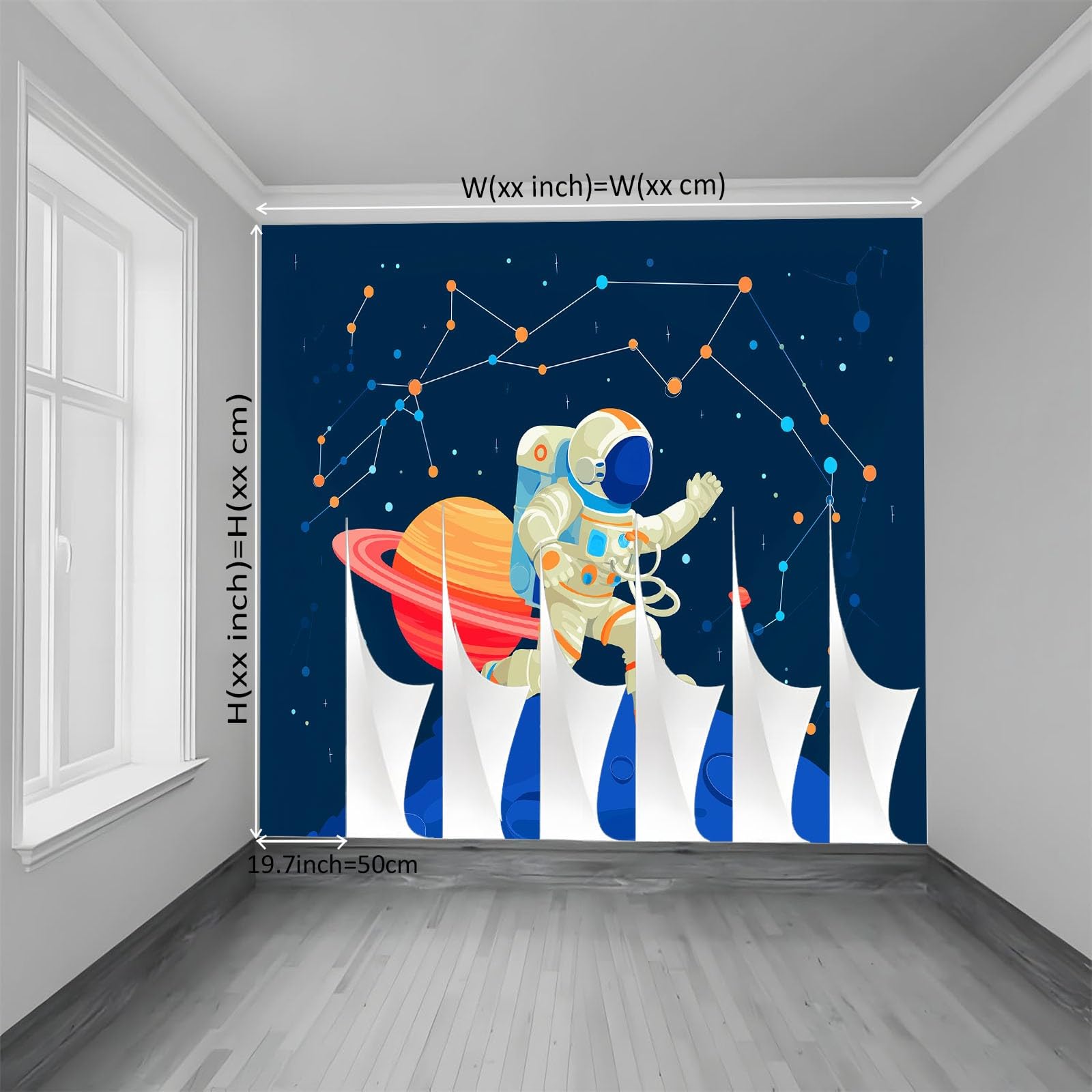 Fototapeta z włókniny, styl kreskówkowy, tapeta 200 x 140 cm (szer. x wys.), nowoczesna tapeta z włókniny, efekt 3D, dekoracja ścienna, księżyc, astronauta, gwiazdy, tapeta ścienna, tapeta ścienna