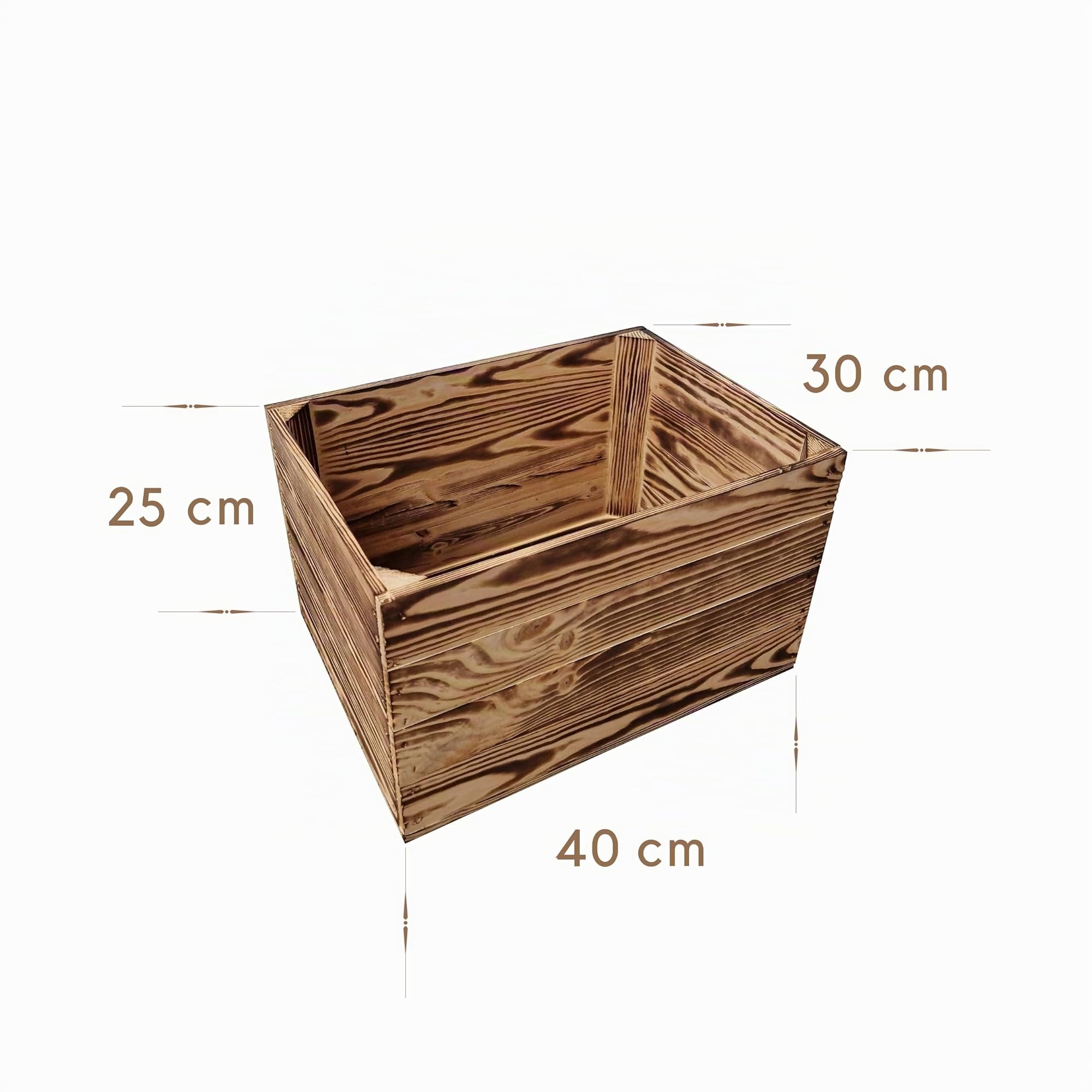 Cassette in Legno Naturale o Effetto Bruciato 40x30x25 cm – Set Portafrutta Decorativo e Contenitore – Robuste, Pulite, Pronte all’Uso per Casa, Cucina o Arredo Rustico(Effetto Bruciato, 12)