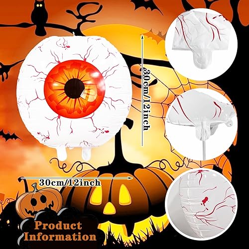 Miniatura 2 de Globos de bola de ojos de Halloween, 4 globos oculares falsos inflables de aluminio y globos de calabaza para decoraciones temáticas de miedo,