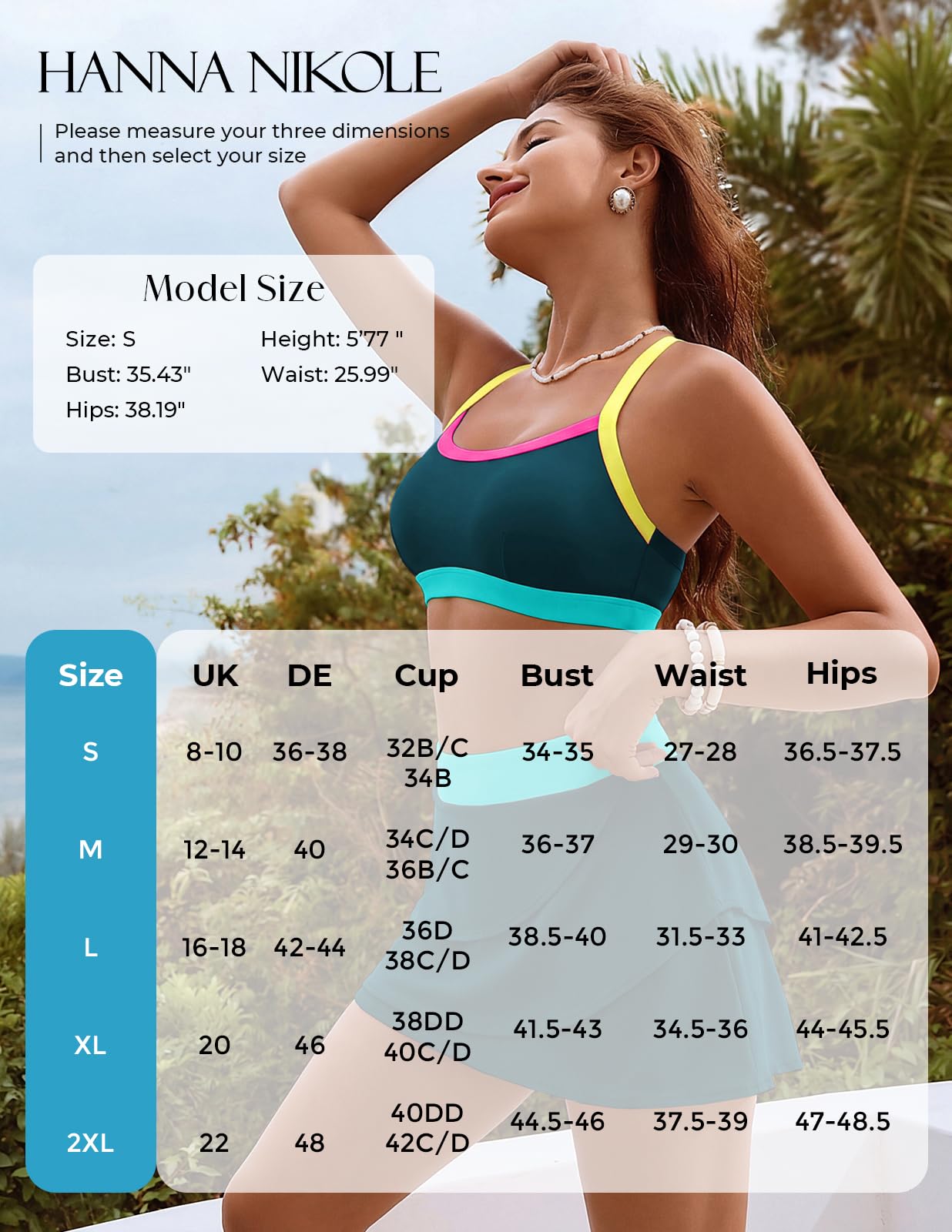 Hanna Nikole Conjunto de bikini para mujer, traje de baño de dos piezas para mujer, bikini push up, traje de baño de cintura alta, falda de bikini de malla transparente