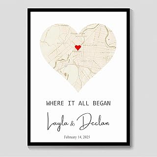 Where It All Began, Couple Maps Art Print, Minimalist Custom Map of Where We Met, Custom Map On Valentine's Day, Christmas Gift, Gifts for Her/Him, First Meeting Date Memory, Love Story Maps #10