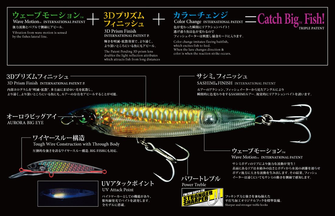 YO-ZURI Leurre Sashimi 3D Popper – Wave Motion, Billes Bruiteuses, Flottant