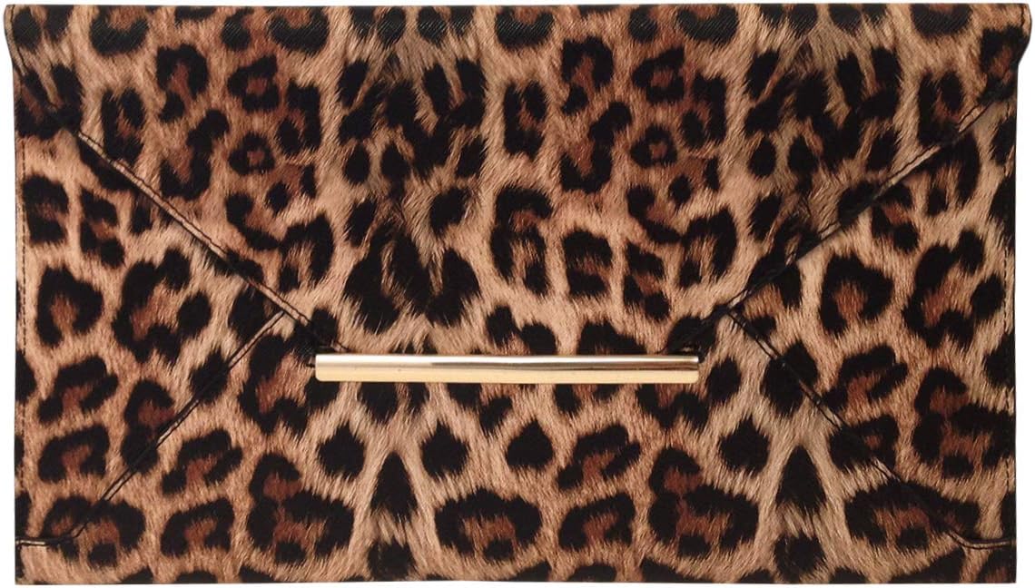 JNB Synthetic Leather Flat Envelope Leopard Print Clutch