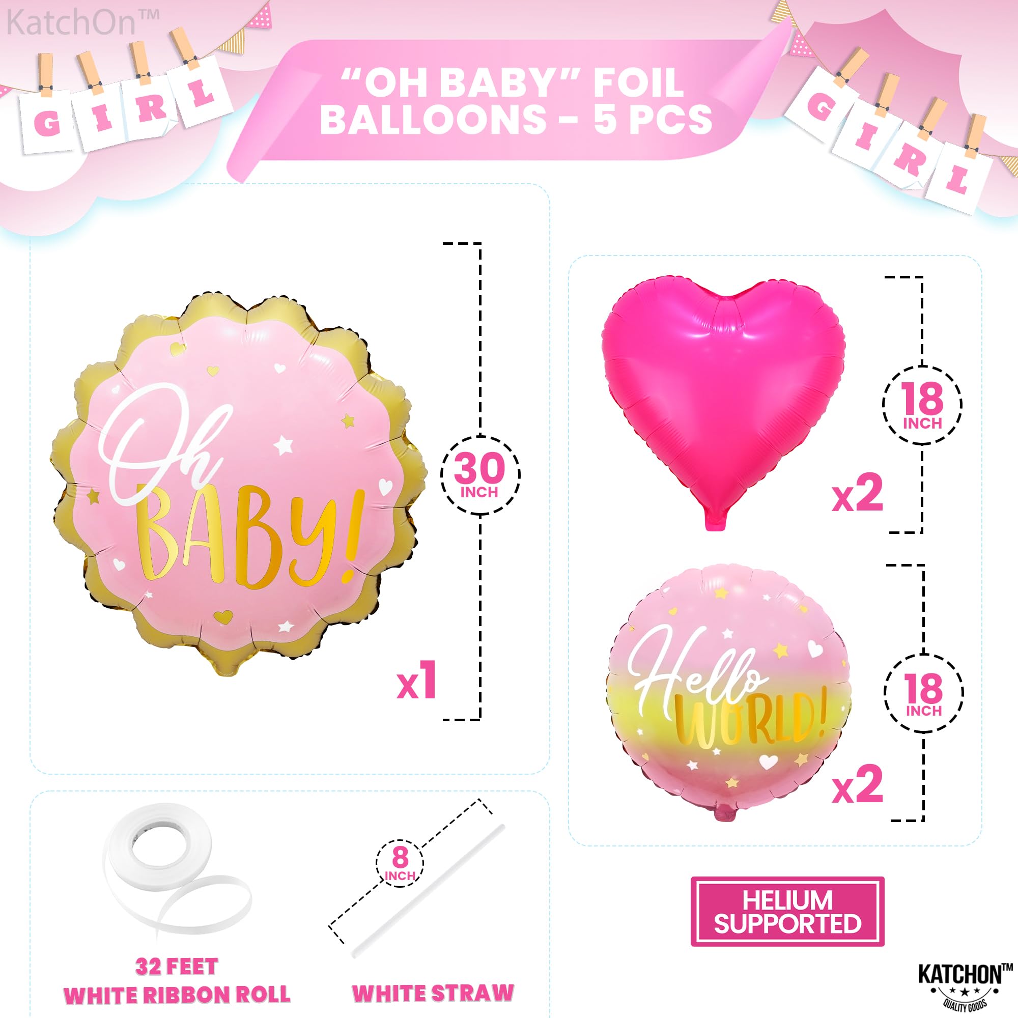 Baby Girl Balloon Set - 30 Inch 'It's A Girl' Foil Balloons For Baby Showers & Gender Reveals (Pack Of 5) - View #4