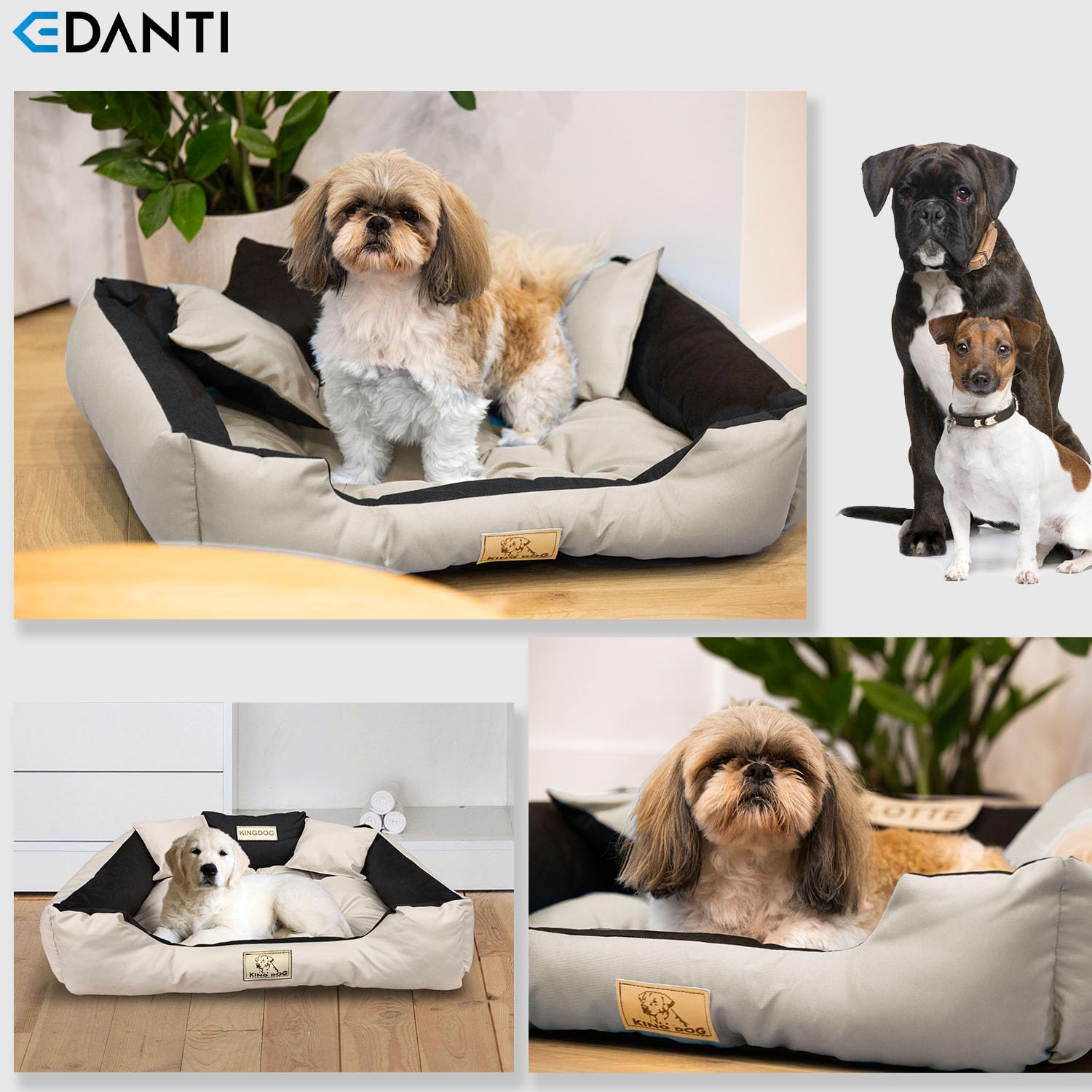Hundebett Hundekissen Katzenbett Personalisiert Hundesofa mit Namen L - XL für große mittelgroße & kleine Hunde (100x75, Beige)