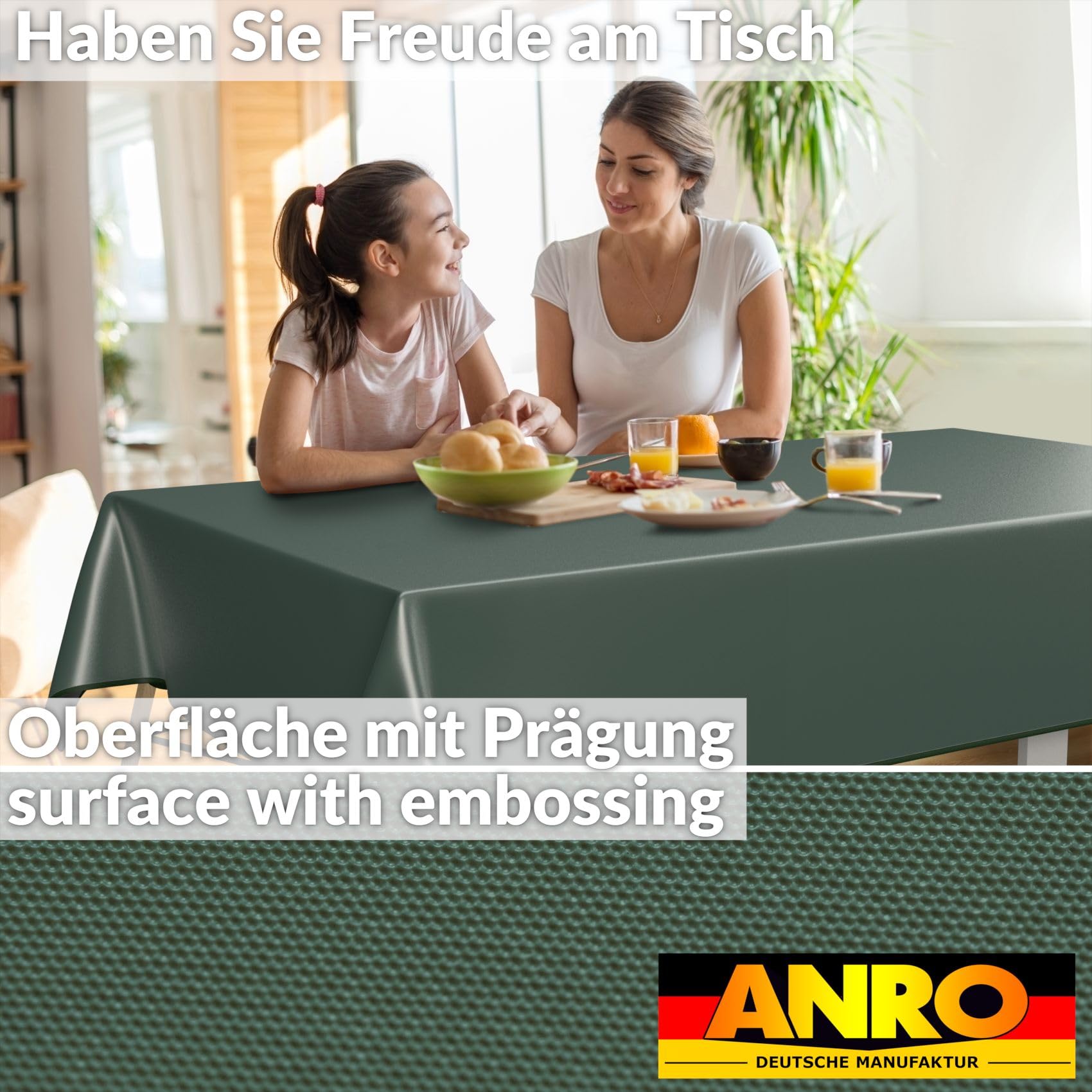 ANRO Oilcloth Tablecloth, Washable, Oilcloth, Garden Tablecloth, Outdoor, Indoor, 100 x 140 cm with Hem, Fir Green - Image 3