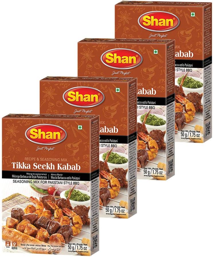 ShanShan - Tikka Seekh Kabab Seasoning Mix (50g) - Spice Packets for Pakistani Style BBQ (Pack of 4)