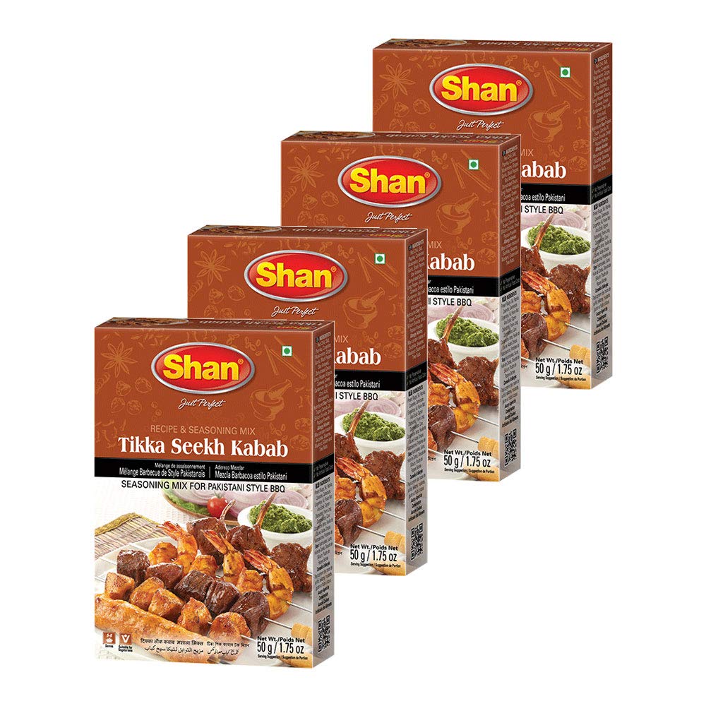 ShanShan - Tikka Seekh Kabab Seasoning Mix (50g) - Spice Packets for Pakistani Style BBQ (Pack of 4)