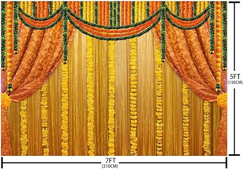 Miniatura 5 de AIBIIN Telón de fondo de 7 x 5 pies de India Pooja Happy Holi Macramé, cortina naranja Puja Ganpati Pooja Pooja, fondo de fotografía, festival Pooja