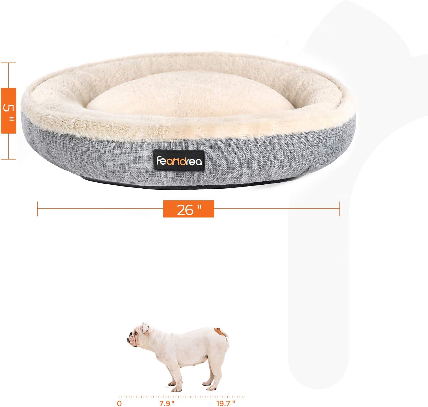 FEANDREA Dog Bed, Pet Sofa for Dog, Cat, Donut Shape, Anti-Slip, Washable, Round, 26 Inches Dia., Gray UPGW065G02