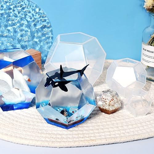 Miniatura 4 de Yayatty 2 moldes de resina de silicona de esfera, moldes de esfera facetada de silicona transparente 3D poliedro para resina epoxi, decoración del