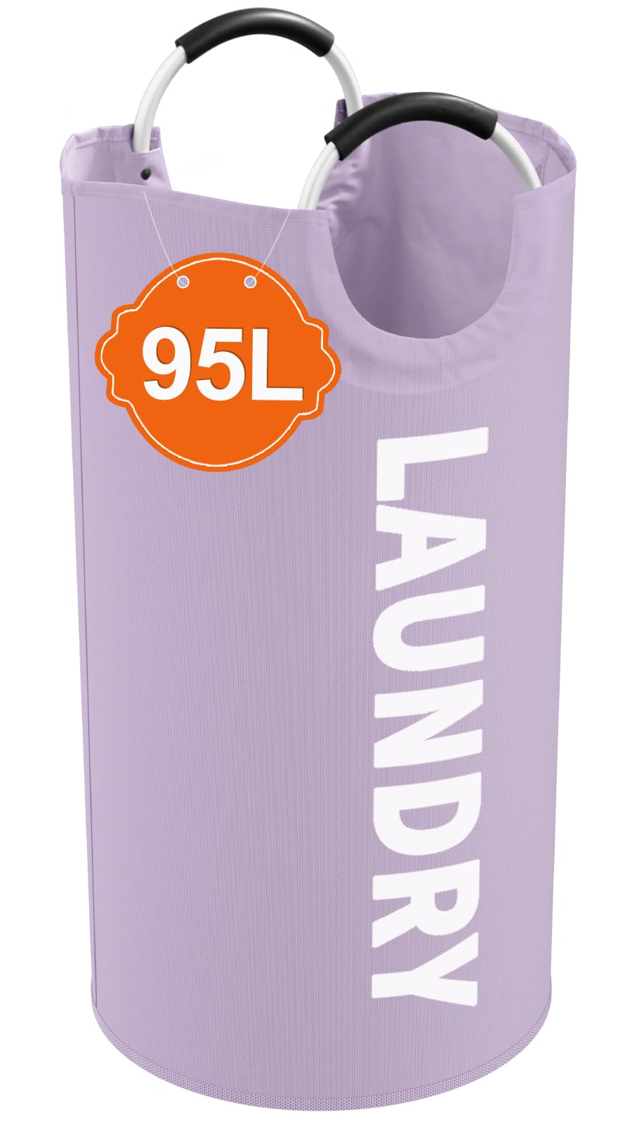 IHOMAGIC Collapsible Laundry Basket, 95L Large Washing Hamper with Soft Carry Handles, Freestanding Tall Washing Basket, Waterproof Laundry Bin for Family, Camping, Purple