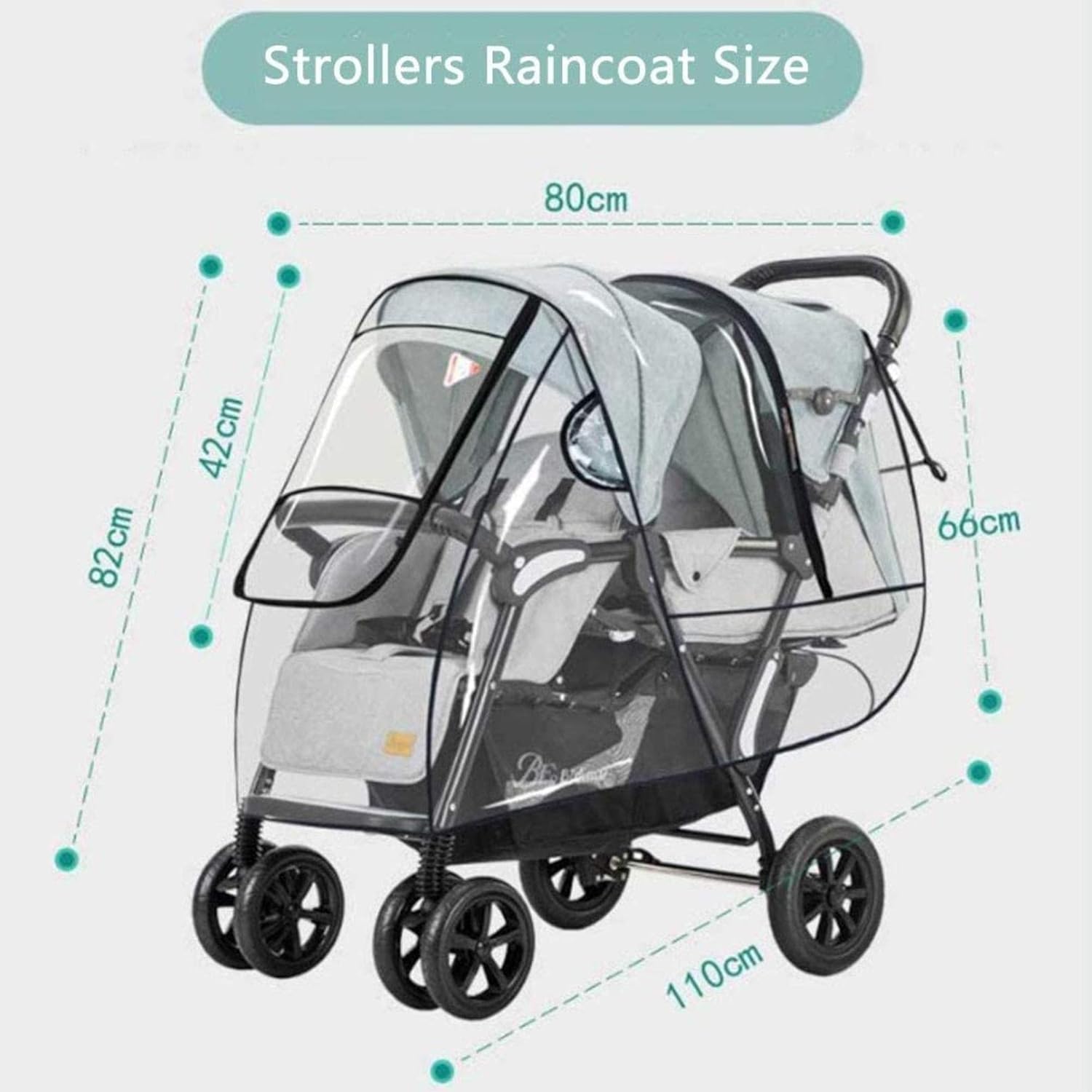 CXSMKP Weather Shield for Double Stroller Double Baby Stroller Rain Cover Twins Pushchair Cover U-Shaped Window, Ventilation Holes on Both Sides, Universal Size : Baby