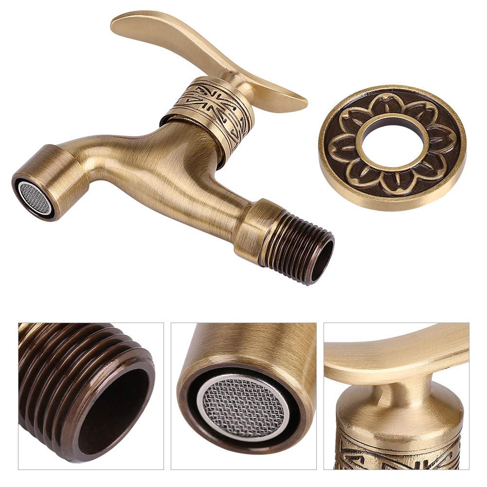 Grifo de Agua Fría Latón Antiguo Montado en Pared con Manija Palanca, Ideal para Lavadora Baño Jardín Piscina